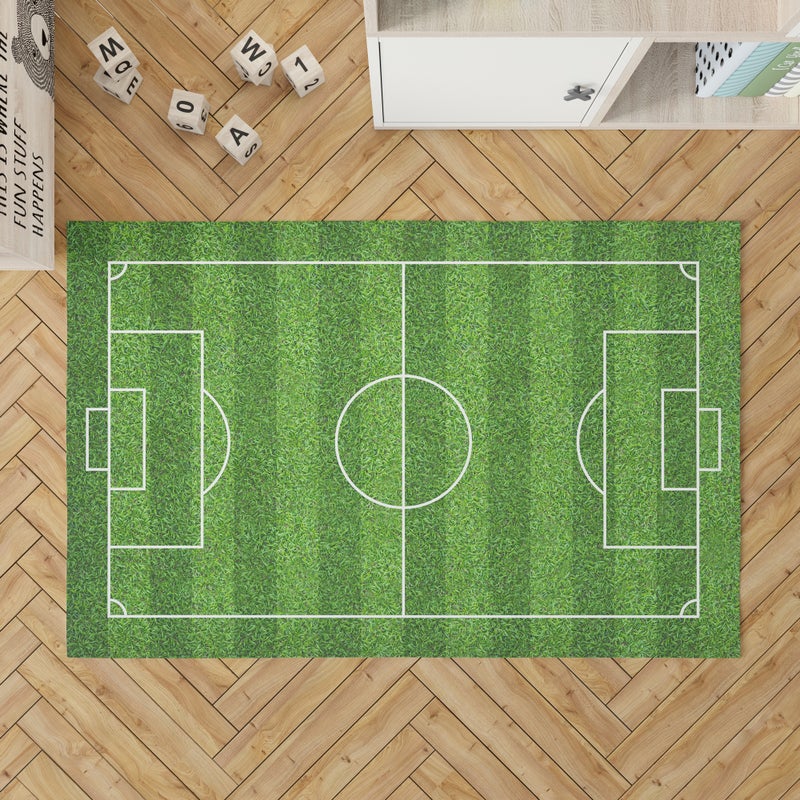 Winylowy dywan dziecięcy football 100x150 cm - antypoślizgowy dywanik PVC do pokoju dziecięcego, ognioodporny i zmywalny
