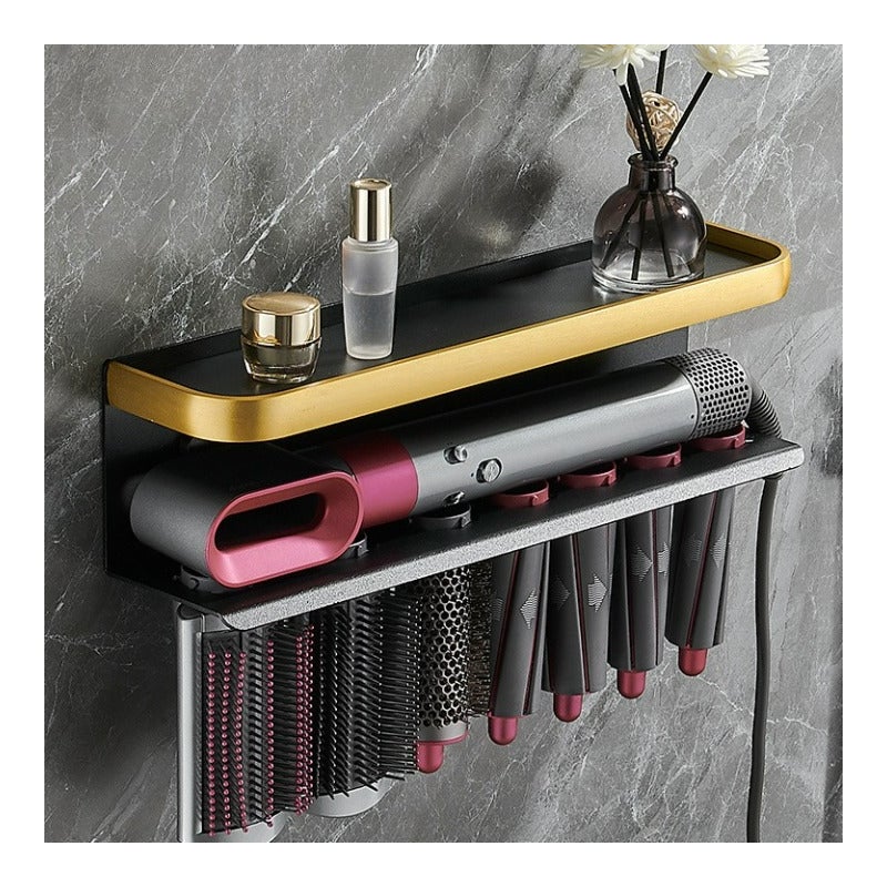 Uchwyt ścienny na suszarkę do włosów, wieszak na ręczniki, półka łazienkowa, przechowywanie lokówek bez wiercenia