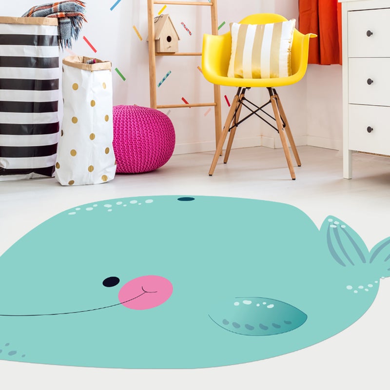 Dywan winylowy dziecięcy Whale 98x160 cm - antypoślizgowy PVC, winylowy do pokoju dziecięcego, ognioodporny i zmywalny