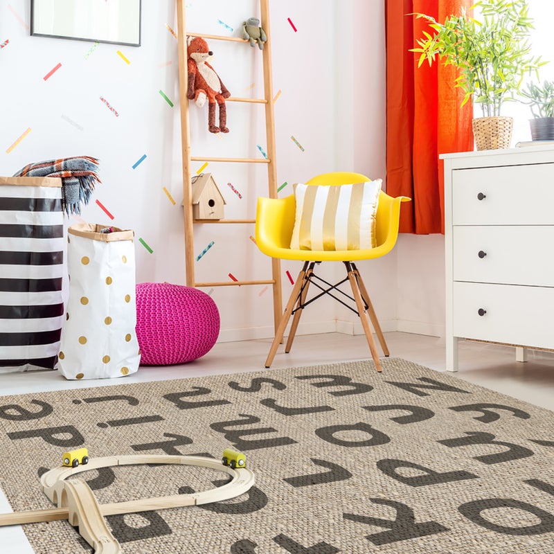 Dywan winylowy dla dzieci alfabet zupa 100x150 cm - PVC antypoślizgowa, winylowa do pokoju dziecięcego, ognioodporna i zmywalna