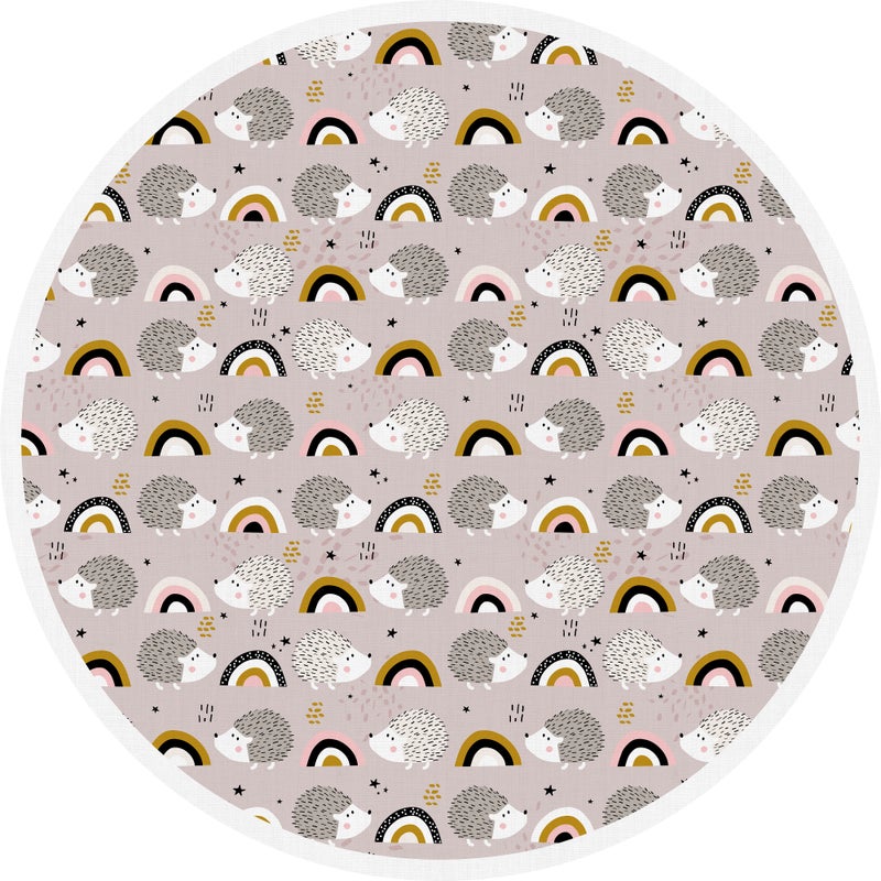 Dywan winylowy dla dzieci Jeże i tęcze [średnica] 100 cm - PVC antypoślizgowa, winylowa do pokoju dziecięcego, ognioodporna i zmywalna