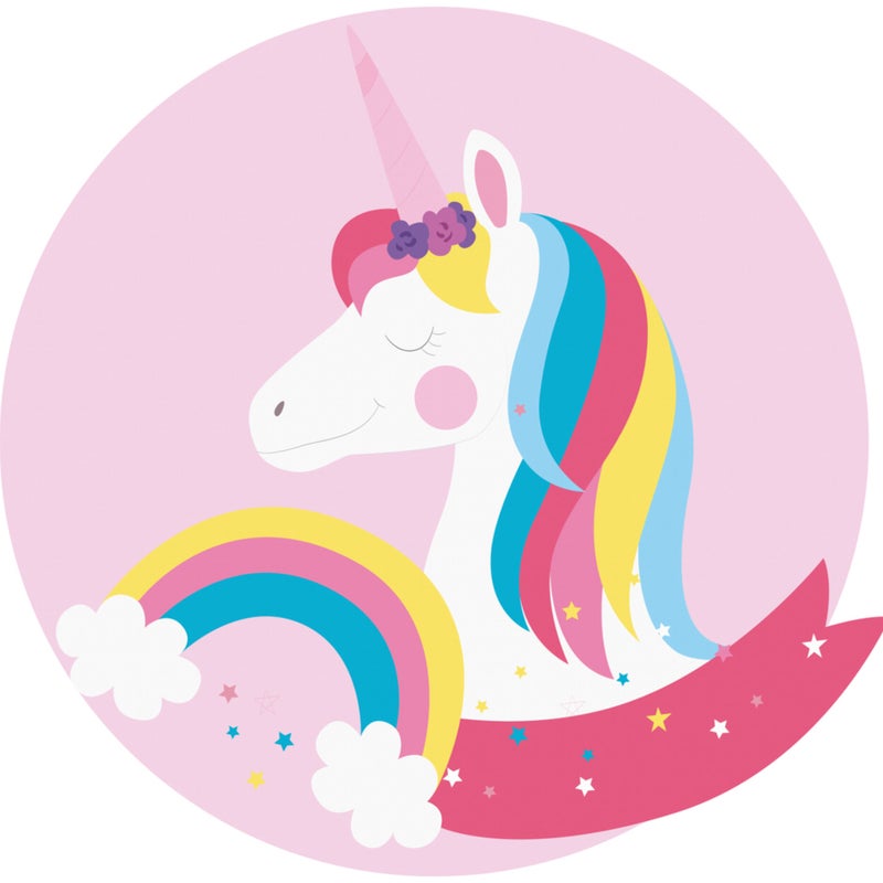 Dziecięcy dywan winylowy Tęczowy jednorożec [średnica] 200 cm - PVC antypoślizgowy, winylowy do pokoju dziecięcego, ognioodporny i zmywalny