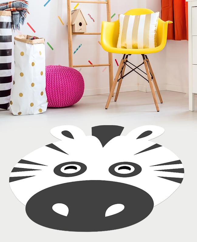 Dywan winylowy dziecięcy Zebra 147x160 cm - antypoślizgowy PVC, winylowy do pokoju dziecięcego, ognioodporny i zmywalny