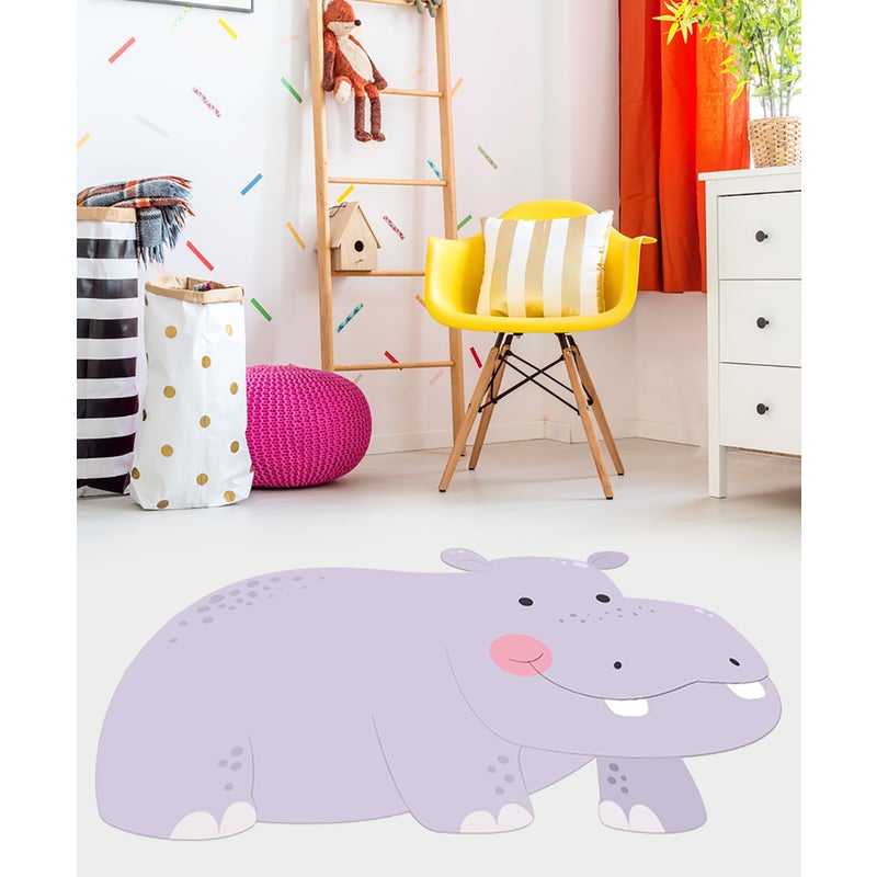 Dywan winylowy dziecięcy Hippo 38x60 cm - antypoślizgowy PVC, winylowy do pokoju dziecięcego, ognioodporny i zmywalny