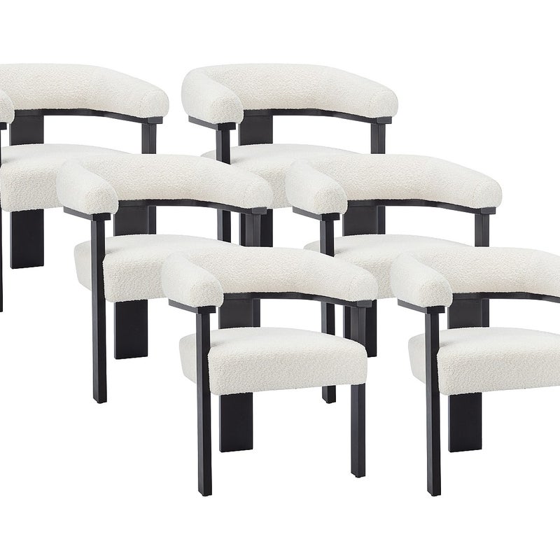 Zestaw 6 krzeseł z podłokietnikami z bukli i drewna kauczukowego - Biały i czarny - LIVELIA