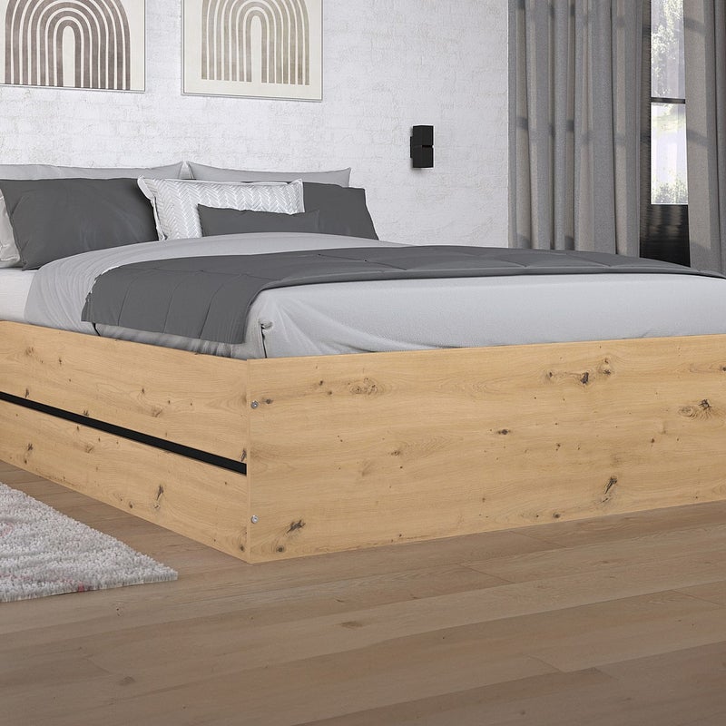 Łóżko ze skrzynią 140 x 190 cm - Naturalny i czarny + Materac - LUDARO