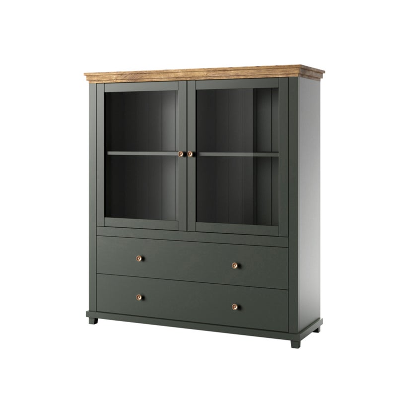 Komoda wysoka EVORA 2D2S 126 zielona mat/dąb lefkas