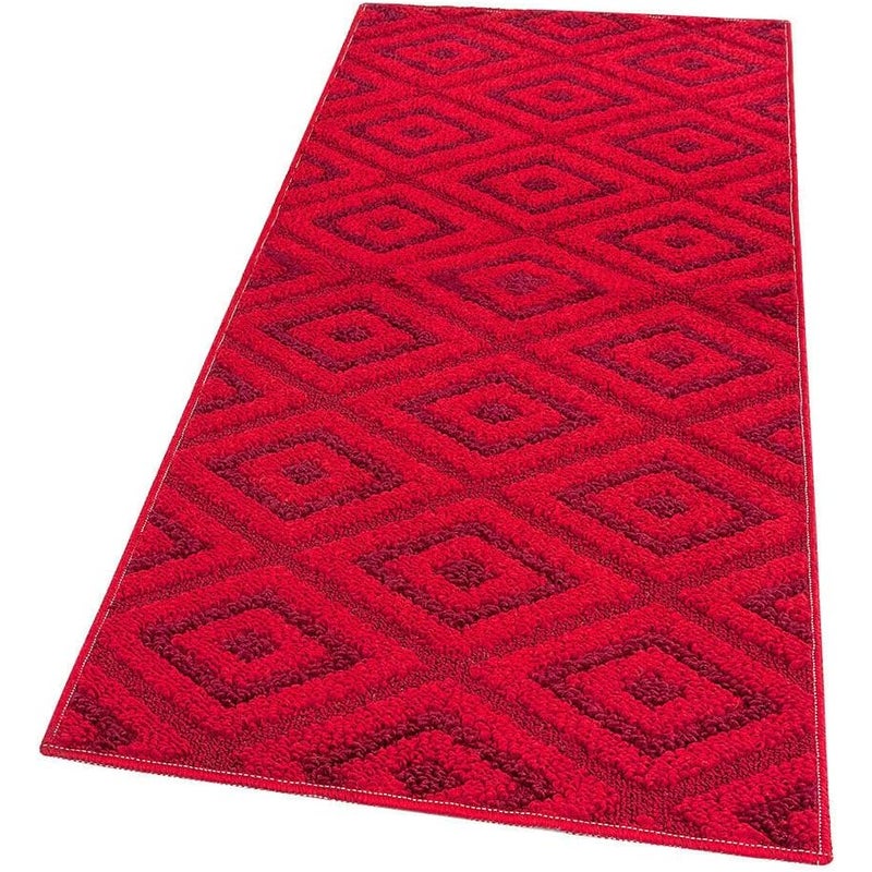 Dywan Kuchenny 50x80 cm Antypoślizgowa 100% Made in Italy Zmywalny Nowoczesny Trójwymiarowe Romby Burgundowy