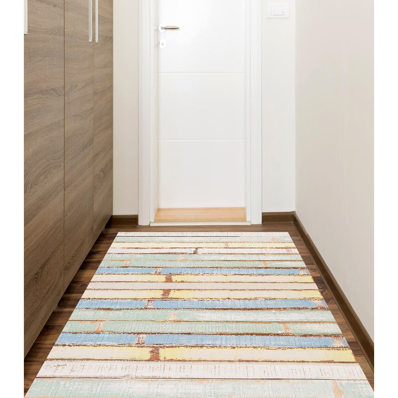 Bambusowy pastelowy dywan winylowy 80x300 cm - PVC antypoślizgowy, winylowy do pokoju dziecięcego, ognioodporny i zmywalny