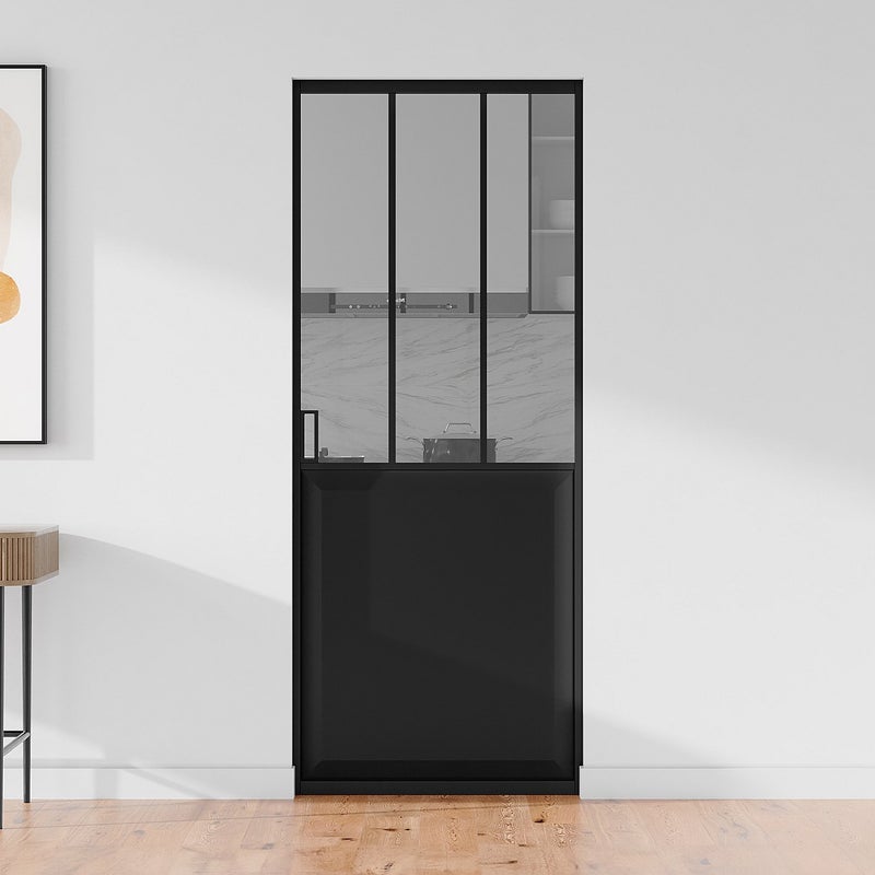 Drzwi przesuwne industrialne chowane w ścianie - Czarny i szkło hartowane - wys. 205 x szer. 83 cm - ARTISTO II