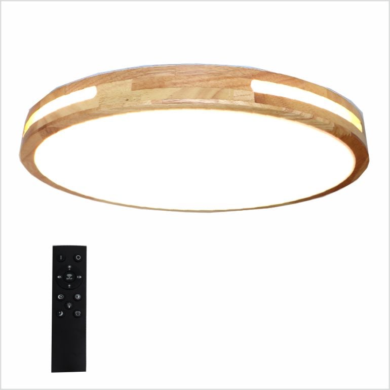 Lampa sufitowa LED 40W z pilotem ściemniana od chłodnej do ciepłej bieli i intensywności 4000lm,dąb naturalny okrągła Ø40cm