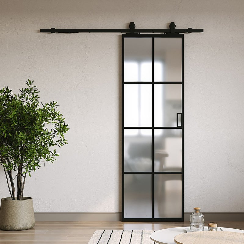 Drzwi przesuwne naścienne - aluminium i matowe szkło hartowane - wys. 205 x szer. 63 cm - WILDEN II