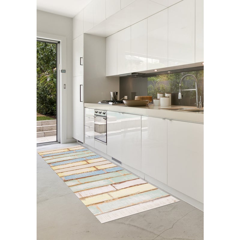 Bambusowy pastelowy dywan winylowy 66x150 cm - antypoślizgowy PVC, winylowy do pokoju dziecięcego, ognioodporny i zmywalny