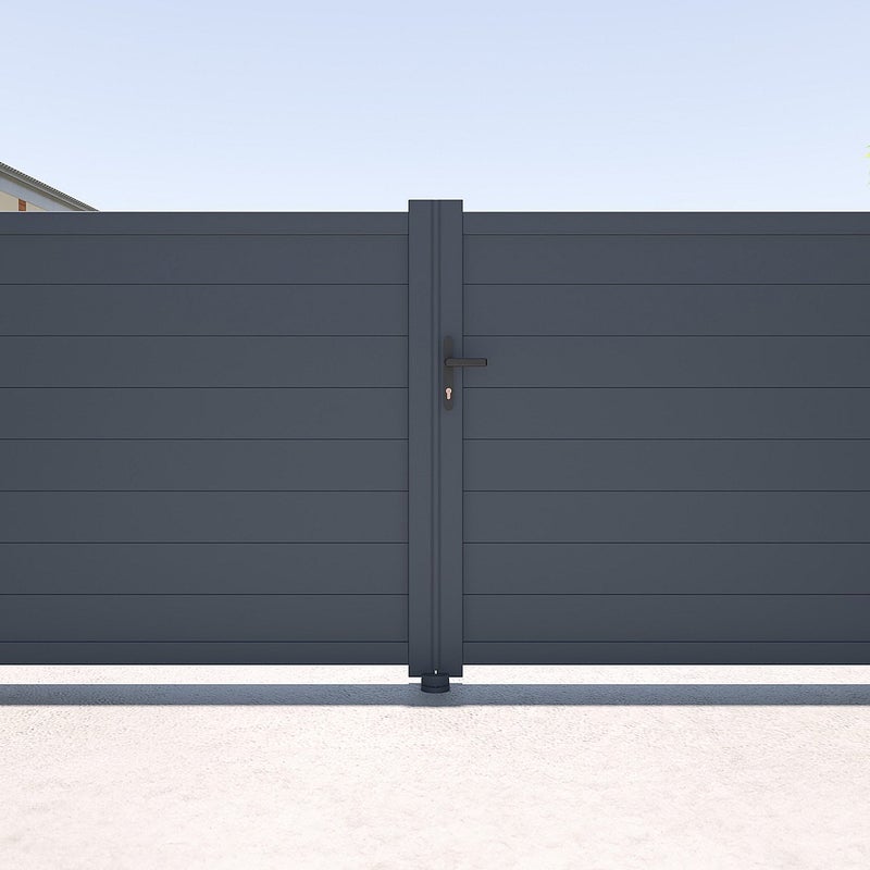 Brama elektryczna rozwierna pełna z antracytowego aluminium szer. 305 x wys. 150 cm - NAZARIO