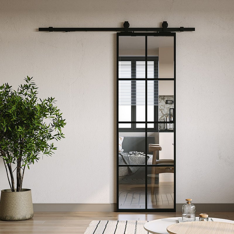 Drzwi przesuwne naścienne - aluminium i szkło hartowane - wys. 205 x szer. 63 cm - WILDEN II