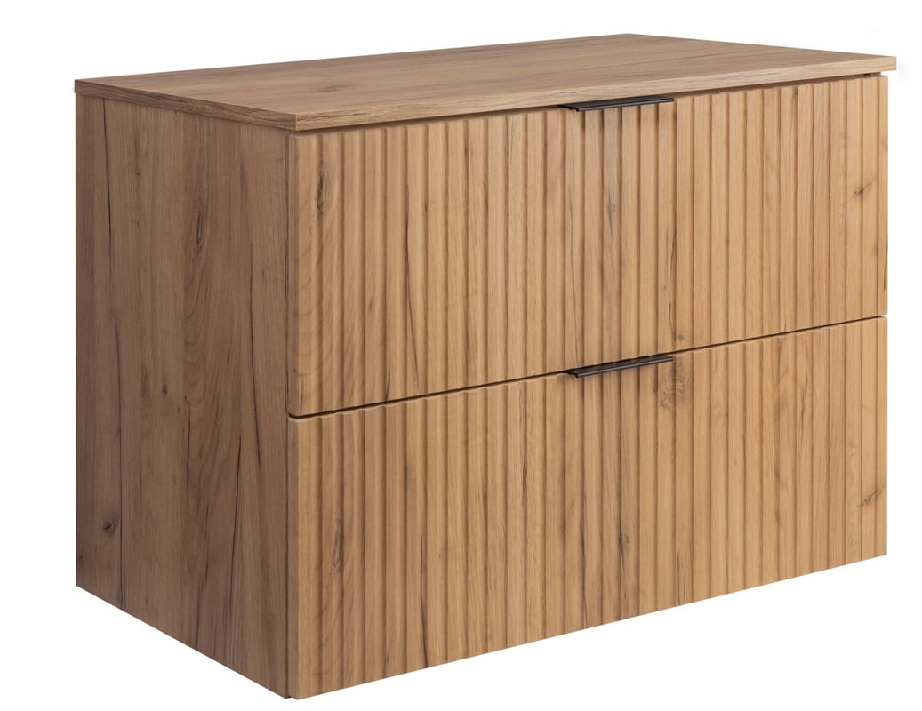 Szafka pod umywalkę z blatem FLOW 80 cm dąb craft 2 kolory uchwytów w zestawie ryflowane fronty