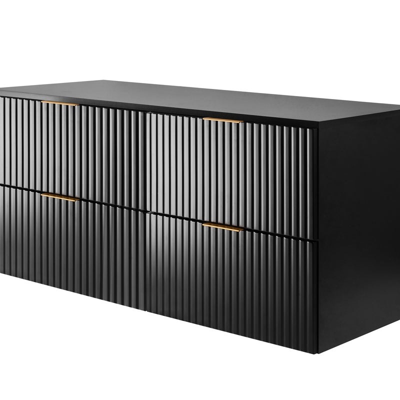 Szafka pod umywalkę z blatem FLOW 120 cm czarna 2 kolory uchwytów w zestawie ryflowane fronty