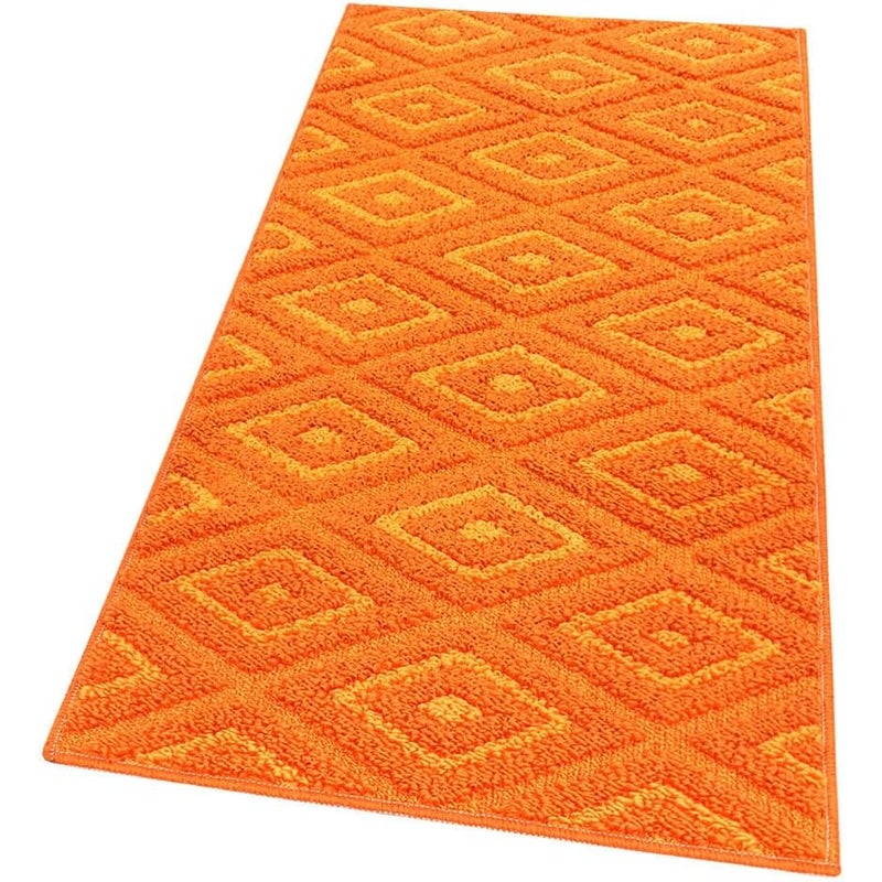 Dywan Kuchenny 50x80 cm Antypoślizgowa 100% Made in Italy Zmywalny Nowoczesny Trójwymiarowe Romby Pomarańczowy