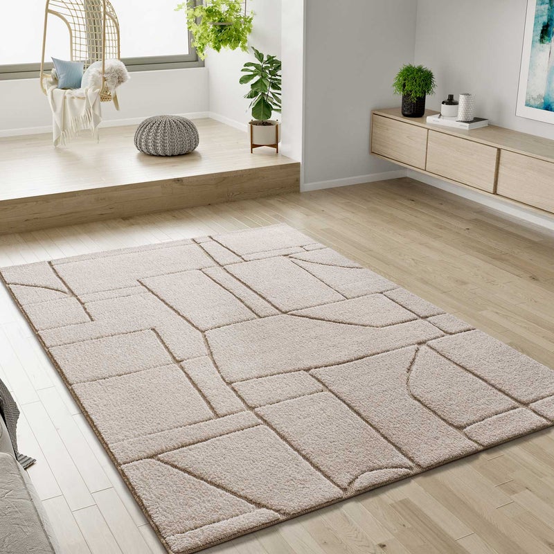 Prostokątny biały dywan wewnętrzny 80 x 150 cm DIENA skandynawski tłoczony - ATTICGO