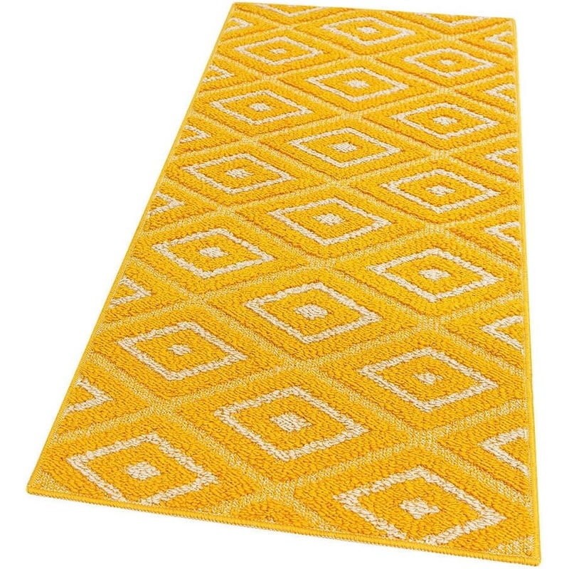 Dywan Kuchenny 50x80 cm Antypoślizgowa 100% Made in Italy Zmywalny Nowoczesny Trójwymiarowe Romby Żółty
