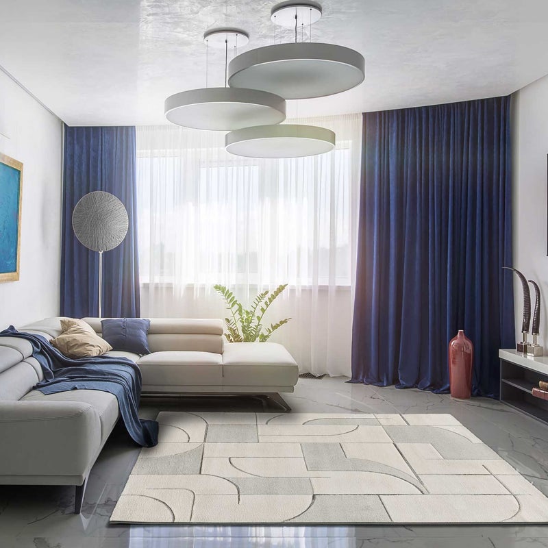 Prostokątny kremowy dywan wewnętrzny 120 x 170 cm geometryczny LENA - ATTICGO