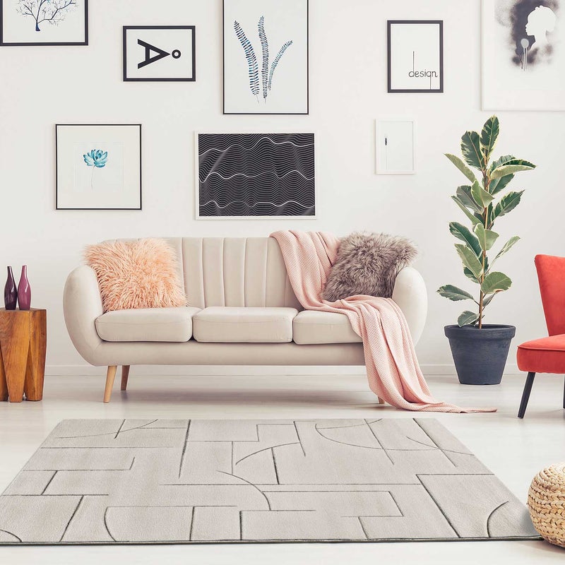 Prostokątny kremowy dywan wewnętrzny 120 x 170 cm geometryczny LENA - ATTICGO