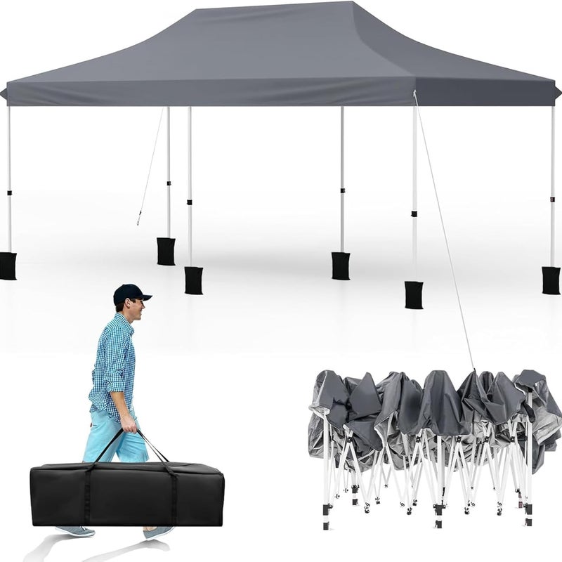 Altana Ogrodowa 3x6 m, Składana, z Regulowaną Wysokością, Torba Transportowa, 6 Worków z Piaskiem, Przenośny Pawilon na Wesela, Pikniki, Szary