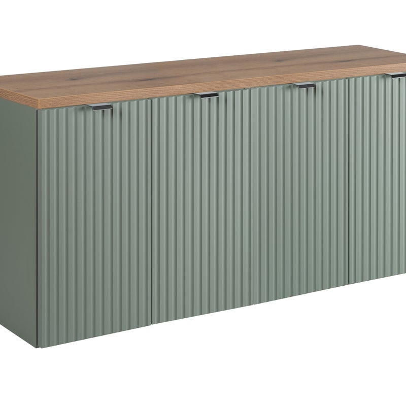 Szafka łazienkowa LINE REED GREEN 120 cm zielona blat dąb ryflowane fronty