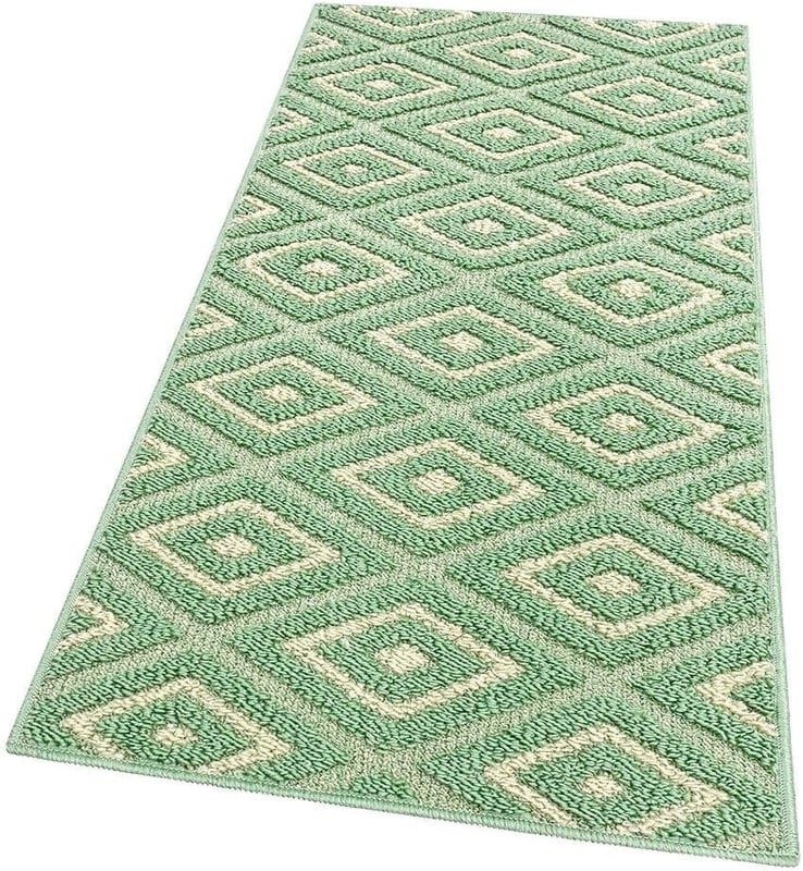Dywan Kuchenny 50x115 cm Antypoślizgowa 100% Made in Italy Zmywalny Nowoczesny Trójwymiarowe Romby Zielony