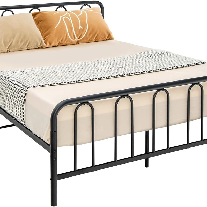 Stalowa Rama Łóżka z Listwami, Łóżko Podwójne 120L × 160W, z Miejscem do Przechowywania i Solidnymi Nogami, Nowoczesny Styl