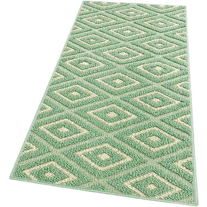 Dywan Kuchenny 50x145 cm Antypoślizgowa 100% Made in Italy Zmywalny Nowoczesny Trójwymiarowe Romby Zielony