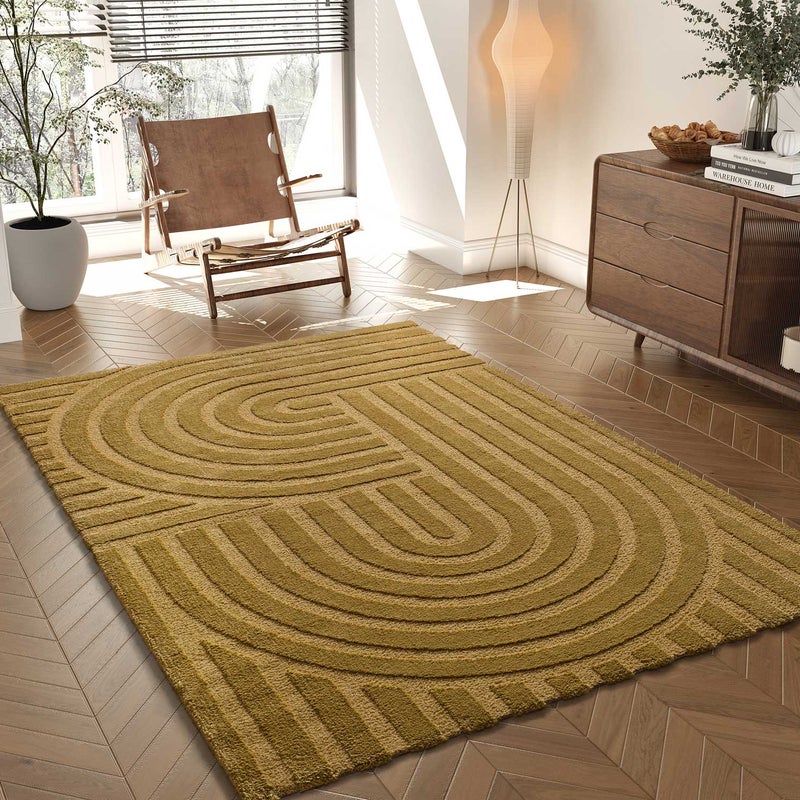 Prostokątny musztardowy dywan do wnętrz 160 x 230 cm SNOWY skandynawski - ATTICGO