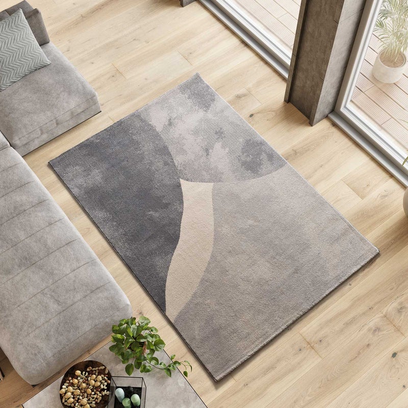 Prostokątny srebrny dywanik wewnętrzny 80 x 150 cm MONIC geometryczny - ATTICGO