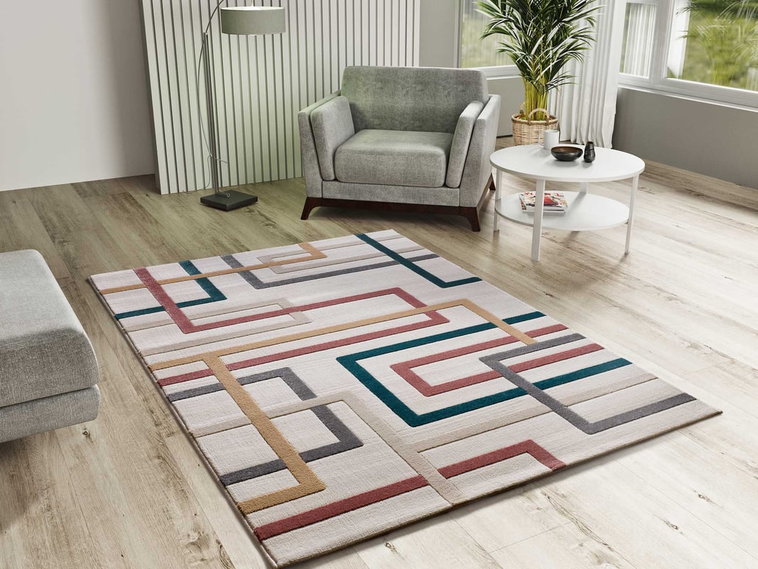 Prostokątny wielokolorowy dywan do wnętrz 80 x 150 cm KARISMA z geometrycznym tłoczeniem - ATTICGO