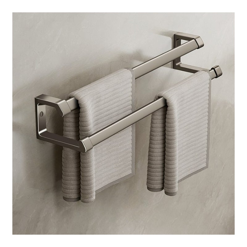 Szary wieszak ścienny na ręczniki 50 cm, wieszak łazienkowy na ręczniki, podwójny drążek, uchwyt ścienny bez wiercenia, aluminiowy wieszak na ręczniki