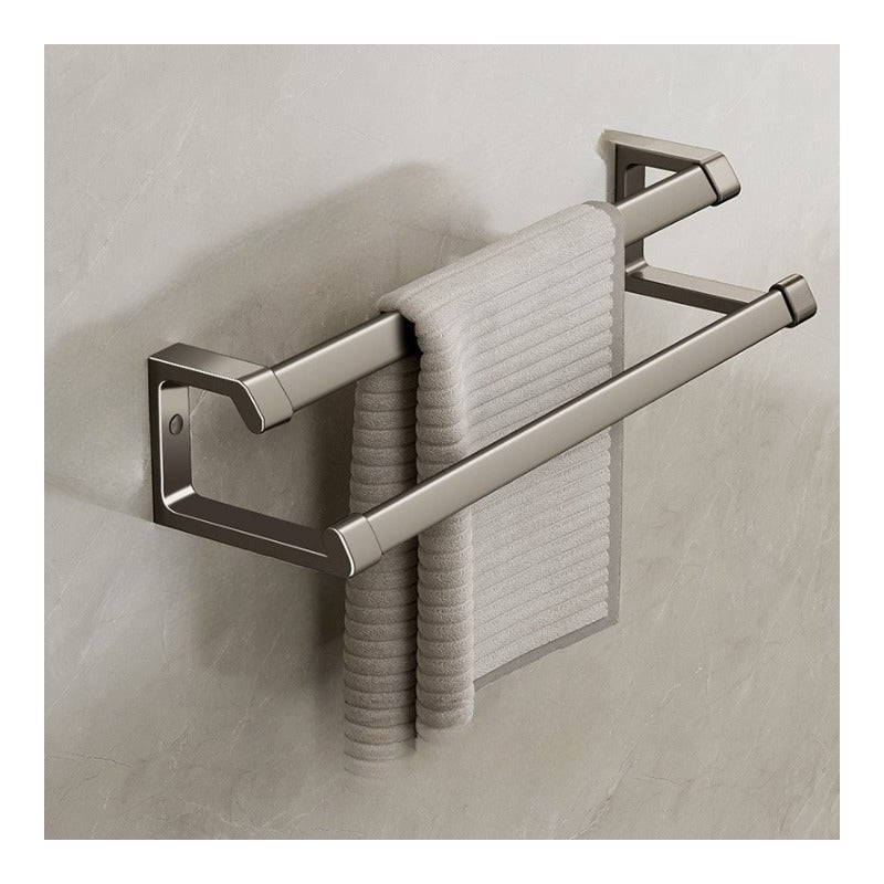 Szary wieszak ścienny na ręczniki 40 cm, wieszak łazienkowy na ręczniki, podwójny drążek, uchwyt ścienny bez wiercenia, aluminiowy wieszak na ręczniki
