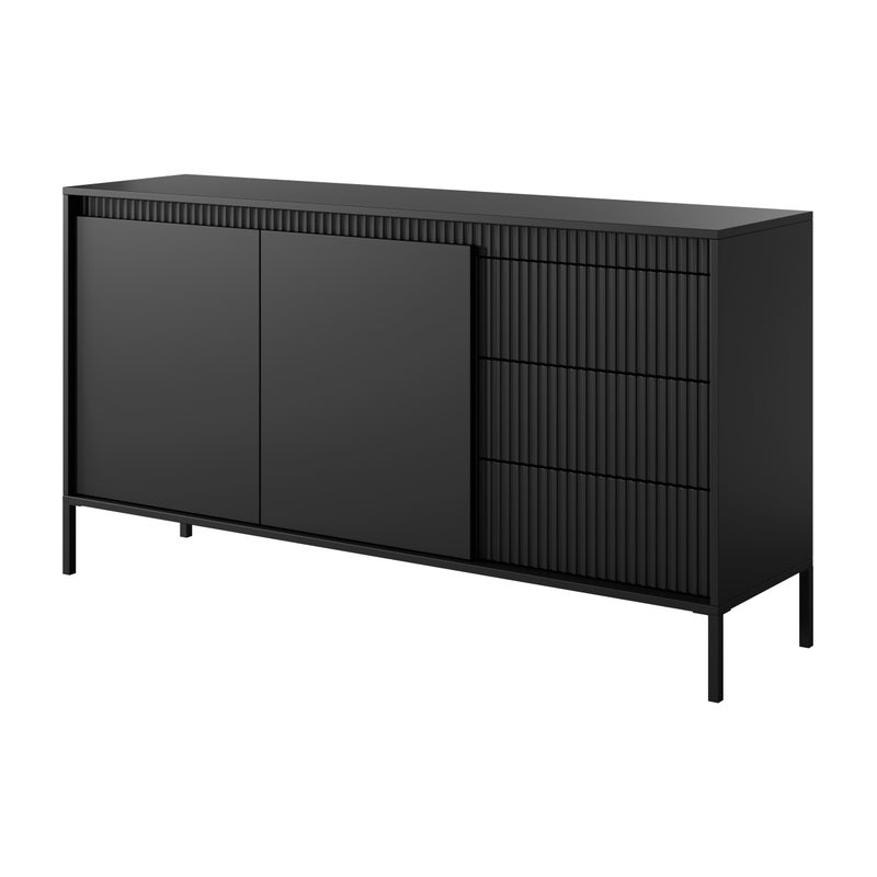 Komoda: 3 szuflady, 2 drzwi, czarna, 81,4 x 153,5 x 39,5 cm
