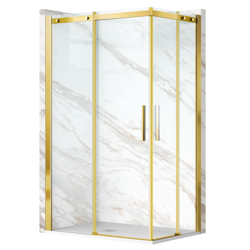 BALNEO Kabina prysznicowa rozsuwana Rio - transparentna złota 90 x 100 cm szkło hartowane 6 mm Aluminium Hydrofobowa powłoka Easy Clean