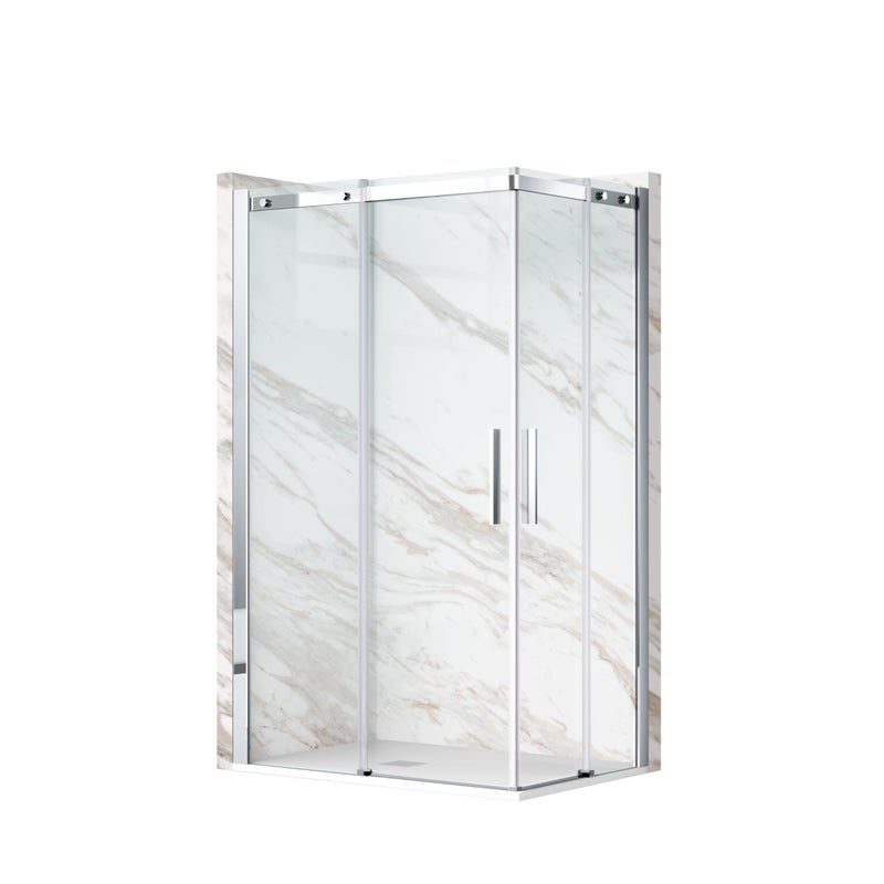 BALNEO Kabina prysznicowa rozsuwana Rio - transparentna chrom 90 x 100 cm szkło hartowane 6 mm Aluminium Hydrofobowa powłoka Easy Clean
