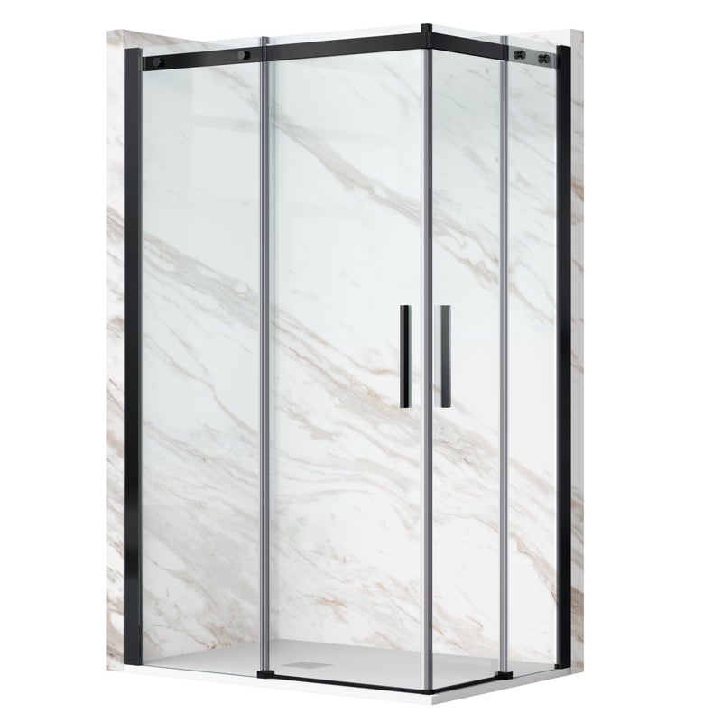 BALNEO Kabina prysznicowa rozsuwana Rio - transparentna czarna 90 x 90 cm szkło hartowane 6 mm Aluminium Hydrofobowa powłoka Easy Clean