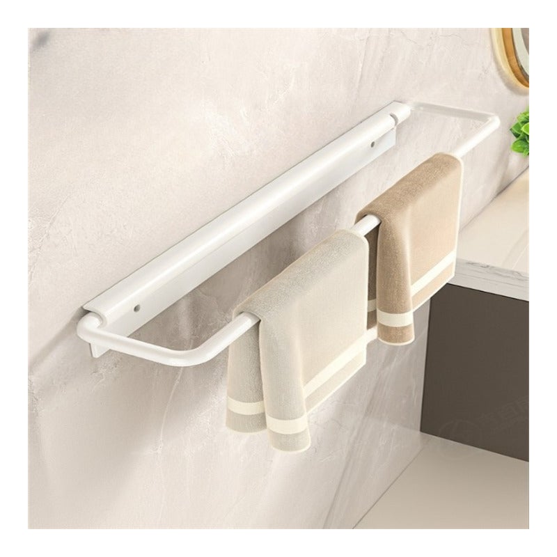 Wieszak na ręczniki łazienkowe, uchwyt na ręczniki, drążek na ręczniki, bez wiercenia, ścienny, składany, 40×4,7×6,5 cm - biały