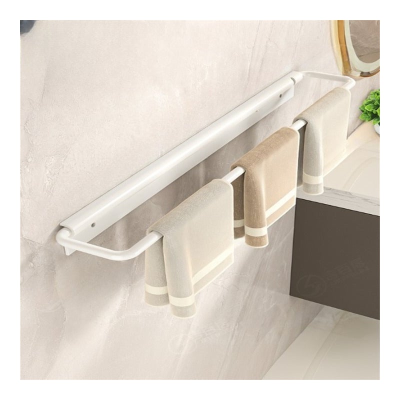 Wieszak na ręczniki łazienkowe, uchwyt na ręczniki, drążek na ręczniki, bez wiercenia, ścienny, składany, 60×4,7×6,5 cm - biały