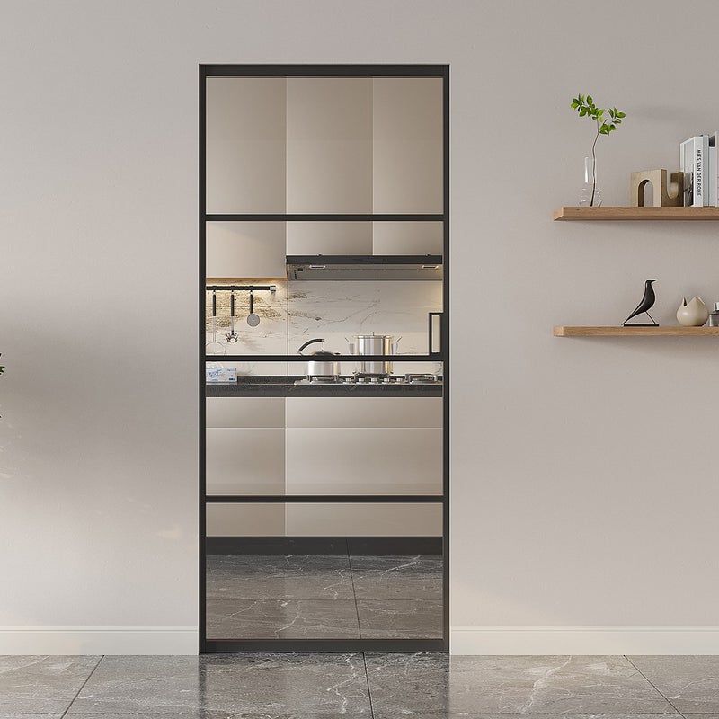 Drzwi przesuwne chowane w ścianie - aluminium i przezroczyste szkło hartowane - wys. 205 x szer. 93 cm - SINCA II