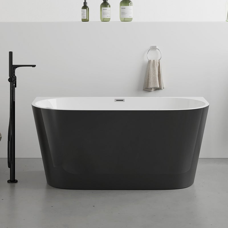 VENTE-UNIQUE Wanna wolnostojąca przyścienna - 255 l - 180 x 75 x 58 cm - Czarny z połyskiem - Akryl - DIVINA