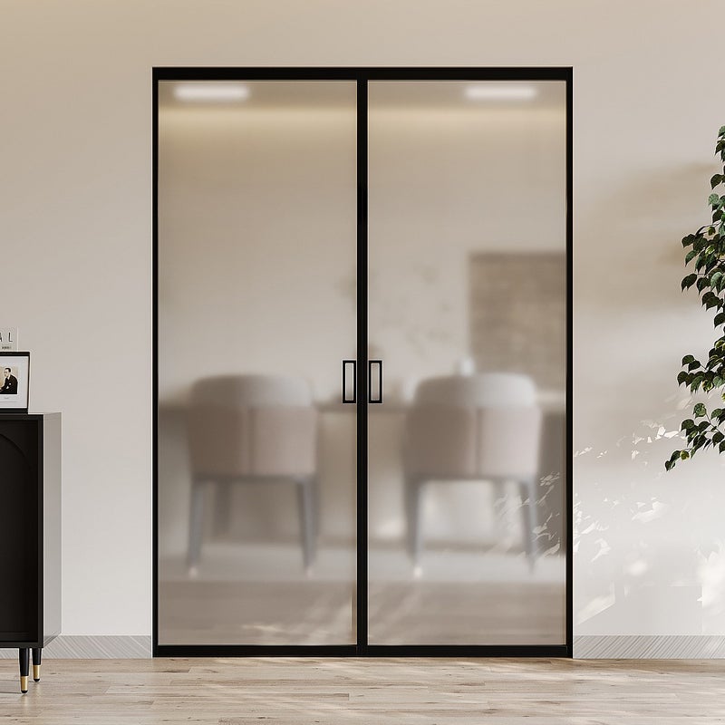 Drzwi przesuwne podwójne chowane w ścianie - aluminium i matowe szkło hartowane - 2 x wys. 205 x szer. 93 cm - LINCI II