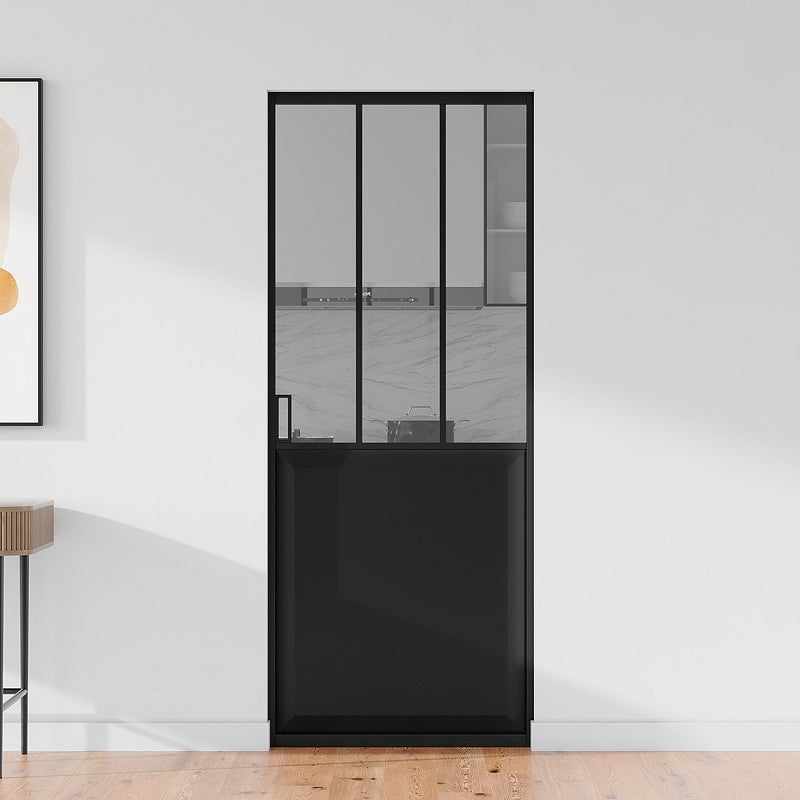 Drzwi przesuwne industrialne chowane w ścianie - Czarny i szkło hartowane - wys. 205 x szer. 93 cm - ARTISTO II