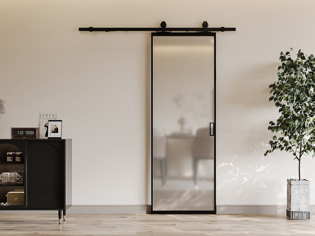 Drzwi przesuwne naścienne - aluminium i matowe szkło hartowane - wys. 205 x szer. 93 cm - LINCI II