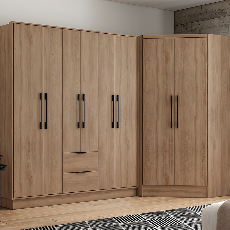 Szafa narożna 8-drzwiowa z 2 szufladami - szer. 263 cm - Naturalny - FEOVA
