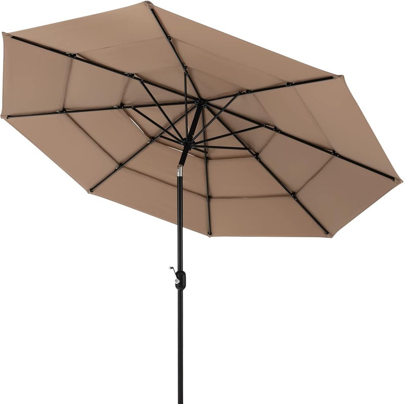 3-poziomowy Parasol Ogrodowy D.3M z Regulowanym Kątem Nachylenia i Podwójnymi Otworami, Metalowym Masztem i 8 Solidnymi Żebrami, Brązowy