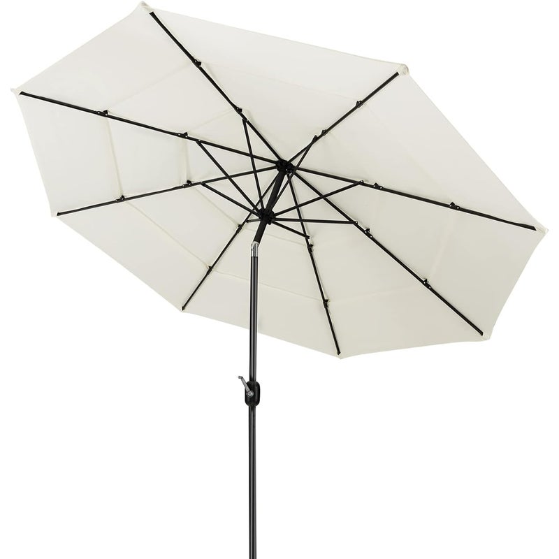 3-poziomowy Parasol Ogrodowy D.3M z Regulowanym Kątem Nachylenia i Podwójnymi Otworami, Metalowym Masztem i 8 Solidnymi Żebrami, Beżowy